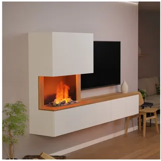 GLOW FIRE Elektrokamin CW5 Links Wasserdampf Kamin- Wohnwand mit Kamin, Sideboard mit Kamin, Wasserdampfkamin mit 3D Feuer und Knisterfunktion weiß