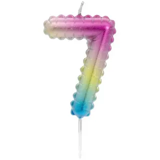 Idena Geburtstagskerze Idena Zahlenkerze 7 Regenbogen metallic