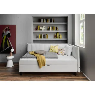 Polsterbett "Norina Daybett, Tagesbett, Jugendbett, 90 cm x 200 cm", weiß, H:100cm L:210cm, ATLANTIC HOME COLLECTION, Betten, Polsterbett, Taschenfederkernmatratze (H2), inkl. Dekokissen, Ecke universal