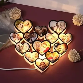 Personalisierte Multi-Herz-Foto-Collage-Wandleuchte LED Nachtlicht Dekor benutzerdefinierte Herz-Collage Bilderrahmen Geschenke für Paare Freunde Familie personalisierte Acryl-Foto-Wandleuchte