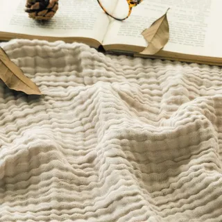 riliho Musselin-Decke Kuscheldecke 152 x 203 cm Beige/Schwarz