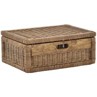 Krines Home Aufbewahrungskorb Flacher Korb mit Deckel Rattan geflochten Regalkorb Aufbewahrungsbox braun