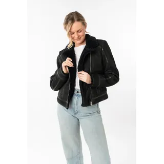 Mauritius Lederjacke "MWRila SF", Damen, Gr. XXL, schwarz, Fellimitat: 100% Polyester. Obermaterial: 100% Schafsleder. Futter: 100% Baumwolle. Ärmelfutter: 100% Polyester, unifarben, slim fit hüftlang, Jacken, gefüttert, mit Reverskragen