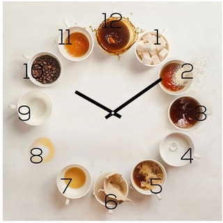 Levandeo® Wanduhr (Wanduhr 30x30cm Alu-Dibond Küchenuhr Kaffee Tassen Alubild Uhr)