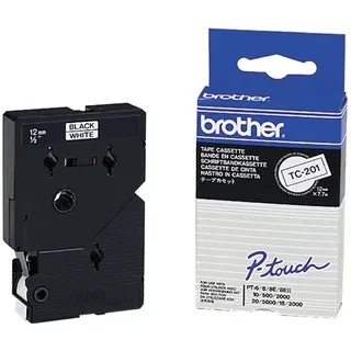 Brother TC-201 laminiert schwarz auf weiß 1,2cm x 7,7m