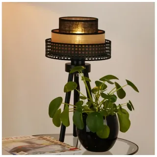Brilagi - Tischlampe DAKOTA LUNETA 1xE27/15W/230V schwarz/Rattan - Beige/Schwarz