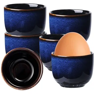 DUOHERESHUI 6 Stück Eierbecher, Eierbecher Porzellan, Keramische Eierhalter, Ostereibecher, Keramik, Rund, Set Für Alle Eigrößen, Für Gekochten Eiern, Frühstück, Für Küche Haus Restaurant, Blau