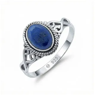 mantraroma Silberring BAGHIMI oval aus 925 Silber mit Lapis Lazuli (Ring mit Schmuckbeutel), Damenring aus 925er Silber blau 48