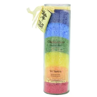 Palm Light Chakra Kerze, Bunt, 6,5x20 cm, unparfümiert, aus Pflanzenwachs, sauber brennend, für spirituelle Anlässe - Bunt