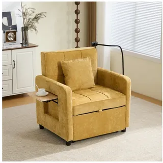 Celya Sessel Schlafsessel, Einzelschlafsofa mit Kissen und Seitentaschen (mit Tischchen und Aufbewahrungstasche), Geeignet für Wohnzimmer, Gästezimmer oder Homeoffice gelb