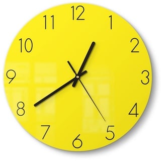 DEQORI Wanduhr 'Unifarben - Gelb' (Glas Glasuhr modern Wand Uhr Design Küchenuhr) gelb 30 cm x 30 cm