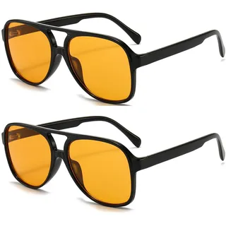 OSAGAMA Vintage Retro Sonnenbrille Gelb Getönte Brille für Damen Herren (Gelb*2) - L