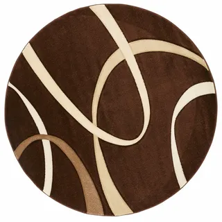 Teppich MY HOME "Bilbao" Teppiche Gr. L: 140 cm Ø 140 cm, 13 mm, 1 St., braun Esszimmerteppiche handgearbeiteter Konturenschnitt, rund, Kurzflor, elegant, 3D-Design