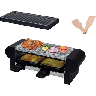 HASAYAKI Elektrisch Raclettegrill 350W für 2 Personen mit Steinplatte, antihaftbeschichtete Grillplatte, 2 Käseformen, 2 Holzspatel aus Buchenholz