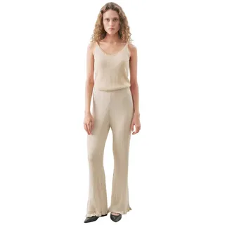 MANUKA Bequeme Jeans Schwarze gerippte Strickhose mit Flip-Flop-Verschluss beige M