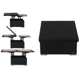 OUTFLEXX Loungetisch höhenverstellbar, schwarz, Polyrattan, 75/152x75x40/64,5cm