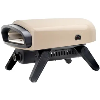 SANTOS Pizzaofen O-140 Beige mit Motor – Gas-Pizzaofen 4,7 kW – Drehteller & 360° Bräunung – Cordieritstein Ø35cm – 500 °C – Outdoor – klappbar
