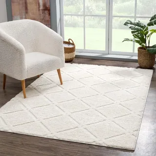 Carpet City Hochflor Teppich 160 x 230 cm Weiß