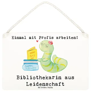 Mr. & Mrs. Panda Schild Bibliothekarin Leidenschaft DIN A6 - Geschenk, Holzschild, Buchhandlung, Bibliothek, Spruch, Wandbild Holz, holzbild, Türschild, kleine aufmerksamkeit