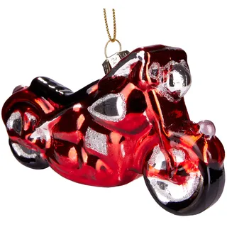 BRUBAKER Motorrad Rot - Handbemalte Weihnachtskugel aus Glas - Mundgeblasener Christbaumschmuck Figuren lustig Deko Anhänger Baumkugel - ca. 12 cm
