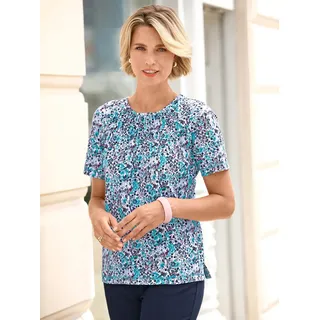 Kurzarmshirt CLASSIC BASICS "Shirt", Damen, Gr. 54, blau (weiß, türkis, bedruckt), 50% Baumwolle, 50% Modal, geblümt, gemustert, mehrfarbig, Rundhals, Shirts