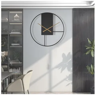 Jioson Wanduhr Minimalistische Wanduhr aus Metall Wanduhr für Küche, Wohnzimmer 50cm (schwarze Skelettuhr mit goldenen Zeigern) schwarz