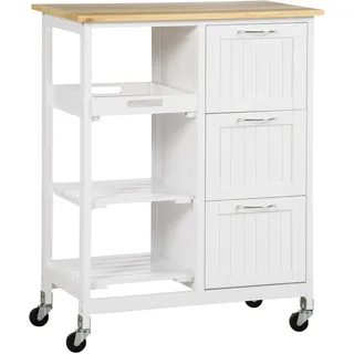 Homcom Küchenwagen Servierwagen mit 3 Schubladen, Küchenrollwagen mit 3 Ebenen, Aufbewahrungswagen mit Arbeitsplatte, für Küche, Weiß, 67 x 37 x 85 cm