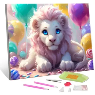 Diamond Painting Kits für Erwachsene Kinder DIY 5D Diamond Art Cute Lion Paint mit Runden Diamond Full Drill Gem Art Painting Kit Diamond Painting Zubehör, für Home Wall Decor Geschenke 30x40cm S-174