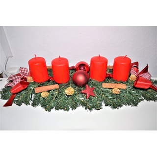 Adventskranz künstlich Landhaus rot länglich 60 cm Weihnachten Advent Gesteck