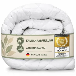 Feluna Kamelhaardecke 4-Jahreszeiten Duo 155x220 cm - 100% Kamelhaar Füllung, Baumwollbezug, Allergiker geeignet, atmungsaktive Steppbettdecke