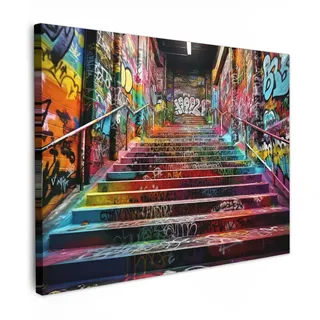 onlywow Leinwand Bilder Bunte Treppe | Graffiti - Farben - Kunst Wandbild 40x30 cm