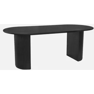 sweeek - Ovaler Esstisch 200 cm Heveaholz und Eichenfurnier für 6-8 Personen - Schwarz - Schwarz