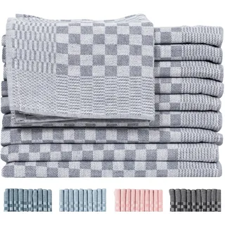 Zestri Profi Zwirn Grubentücher 50x70 cm | 10er-Set Küchenhandtücher | Grau Kariert | 100% Baumwolle 200 g/m2 | Oeko-TEX 100 | Saugstark & Modern | Abtrockentücher Küche Geschirrhandtuch Küchentuch