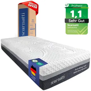 Gelschaummatratze PREMIUM Matratze 90x200 cm H3/H4, Rollmatratze, Gelschaum, 7-Zonen, scarnatti, 27 cm hoch, (Gelschaummatratze, Rollmatratze, 2 Komfortseiten, CoolGel, Rollmatratze, 7-Zonen, CoolGel, atmungsaktiver Bezug), CoolGel Memory Foam, punktelastisch, reduzierte Bewegungsübertragung weiß 90 cm x 200 cm x 27 cm