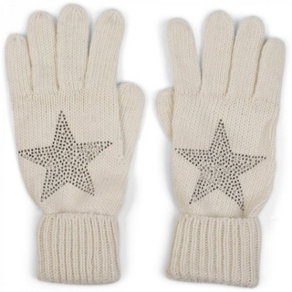 styleBREAKER Strickhandschuhe Strick Handschuhe mit Strass Stern beige|weiß