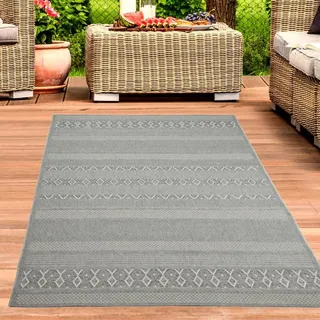 CARPETIA Teppich SisalTeppich Indoor& Outdoor Balkon Terrasse Küche Wohnzimmer gestreiftes Diamanten Rautenmuster grau Größe 160x220 cm