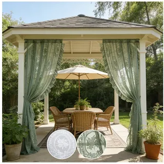 Qelus Gardine Voile Gardinen Transparent Vorhänge Kräuselband für Innen Außen (2 St), 2er Set Rüschenvorhänge Vintage-Tüll, Blumenspitze Shabby-Chic-Dekor grün 132 cm x 244 cm