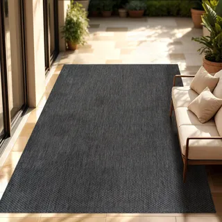 Paco Home Outdoor Teppich, Wetterfest Pflegeleicht Küchenteppich Ideal für Terrasse Balkon Garten, Flachgewebe Sisaloptik Modern Einfarbig meliert, Grösse:240x340 cm, Farbe:Anthrazit