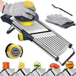 Masthome Verstellbar Edelstahl Gemüsehobel Mandoline, 5-in-1, Gelb