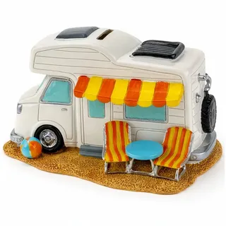 Kremers Schatzkiste Spardose Wohnmobil mit Drehverschluss 17 cm Urlaubskasse & Geldgeschenk, Handbemalt bunt