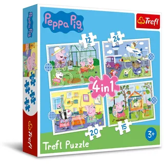 Trefl Puzzle, Ferienerinnerungen, von 12 bis 24 Teilen, 4 Sets, Peppa Pig für Kinder ab 3 Jahren,