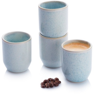 SÄNGER Espressotasse Lima Espressobecher Set, Steingut, Blau Türkis mit hellem Farbverlauf & beigem Rand, 80ml, Handmade blau