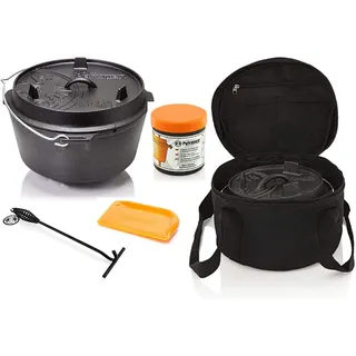 Petromax Feuertopf Starterset FT4.5-t (Dutch Oven Planer Boden) inkl. Deckelheber + Tasche + Pflegepaste + Schaber