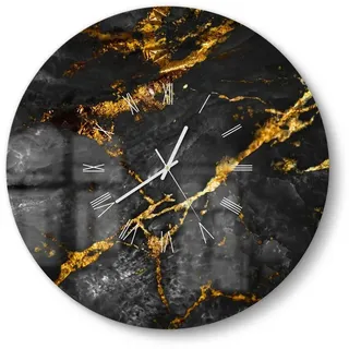 DEQORI Wanduhr 'Veredelter Naturstein' (Glas Glasuhr modern Wand Uhr Design Küchenuhr) goldfarben|schwarz 50 cm x 50 cm