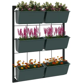 Outsunny Outdoor 3-stuf. 6-T. Pflanzenst., 52x14x66cm, Dunkelgrün | Vertikal, Kunststoff-Pflanzentöpfe mit Ablauflöchern, Hängepflanzgefäße, für Blumen und Kräuter
