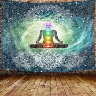 Chakra-Wandteppich, 7 Chakra-Yoga-Meditation, Zen-Dekor, kleiner Wandteppich für Schlafzimmer, Hippie, Lotus, spirituelle Wandteppiche, Poster, Stranddecke, Studentenwohnheim, Zuhause (60 B x 40 H)