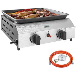Outsunny Gasgrill 8000BTU/2,4 KW Grillwagen inkl 2 Edelstahl-Brenner Druckminderer Gasschlauch verstellbare Beine Kochplatte, BBQ Gartengrill für
