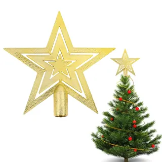 Christbaumspitze Stern Verzierung, Weihnachtsbaumspitze Glitzer-Stern,Christbaumspitze für Jede Baumspitze - Weihnachtsstern bruchsicher (Elegant - Gold)