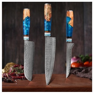 Coisini Messer-Set Damastmesser Damaststahl Küchenmesser Set Messer-Set (3-tlg) blau