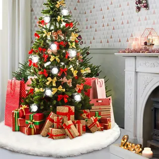HOWAF Luxus Weihnachtsbaum Decke Weiss Dicker Plüsch Weihnachtsbaum Rock, 120cm Weihnachtsbaum Teppich rund, Unterlegdecke für Weihnachtsbaum, christbaumdecke weiß für Weihnachtsbaum Deko
